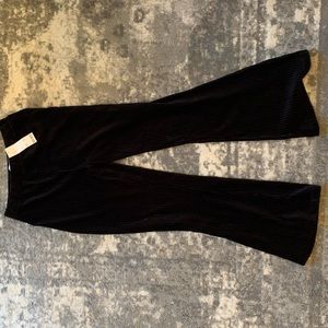 UO Black Velvet Ribbed Flare Pants